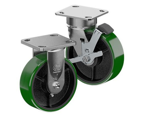 CasterDepot Ergonomic, Top Plate Casters - Poly On Cast Iron Wheel