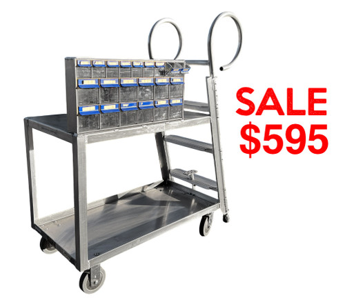Aluminum Ladder Cart with Small Parts Cabinet Sale
