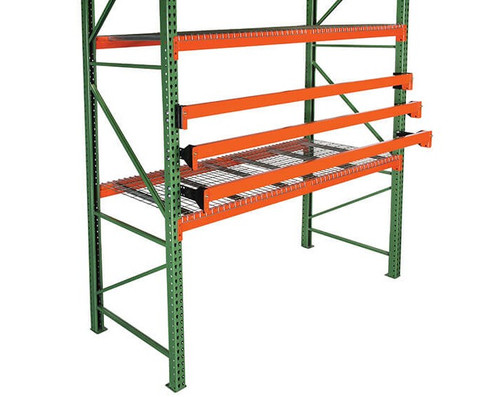 Husky Pallet Stop Beam with offset brackets installed in pallet racking system - Material Flow
