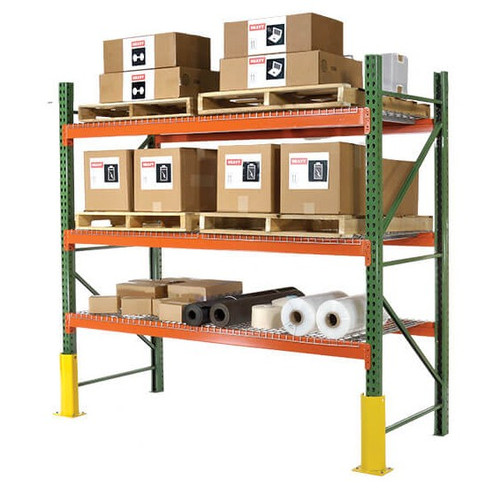 Husky Invincible Pallet Rack with green uprights, orange beams, and full pallet load storage – Material Flow