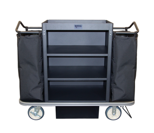 Deluxe Housekeeping Cart - 3 Shelf and 2 Bags Black