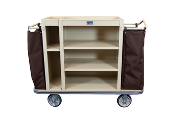 Split Cabinet Housekeeping Cart - 5 Shelf and 2 Bags Beige