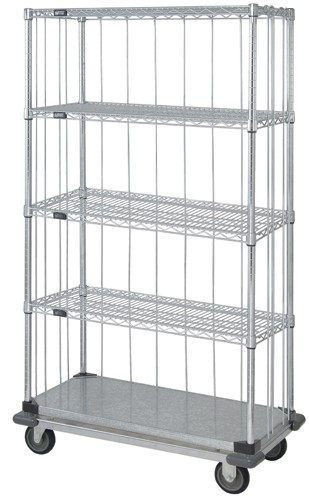 Quantum MD2448CG46RE-5 Dolly Base 3 Sided 4 Wire Shelves Solid Shelf Enclosure Cart