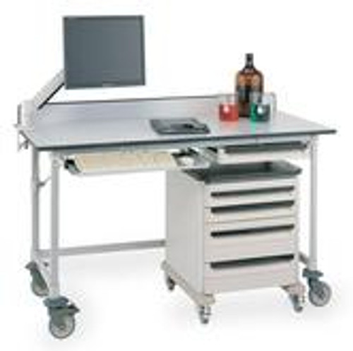 Metro Polymer Worktables with Gray Phenolic Top and 3-Sided Frame Model No. LTM60XUPG3 (shown with accessories, casters and Starsys cart) Metro Polymer Worktables with Gray Phenolic Top and 3-Sided Frame Model No. LTM60XUPG3 (shown with accessories, casters and Starsys cart)