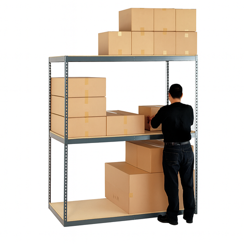 Material Flow Bulk Shelving Racks with Particle Board Decking  - 96"W x 84"H - 3 Shelves