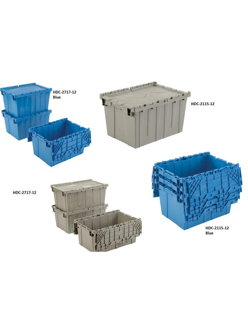Top Line Attached Lid Totes in Blue or Gray 
