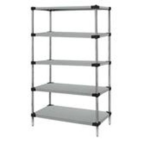 Quantum Stainless Steel Solid Shelving Starter Kits - 5 Shelves 74 Inch High Quantum Stainless Steel Solid Shelving Starter Kits - 5 Shelves 74 Inch High