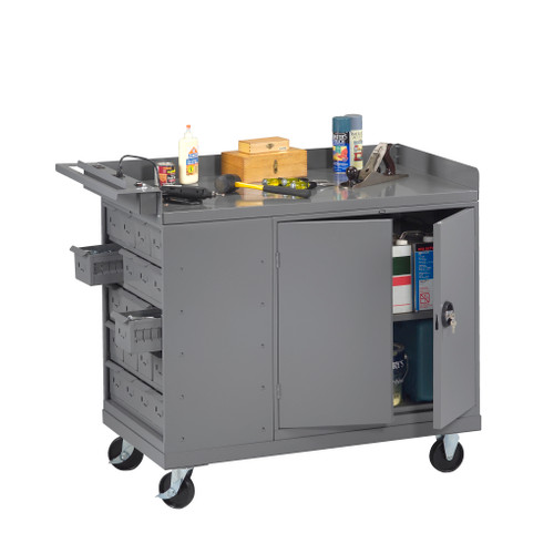 Tennsco MB-4-2545 Mobile Workbench with 2 Door Cabinet and 20 Bins Tennsco MB-4-2545 Mobile Workbench with 2 Door Cabinet and 20 Bins