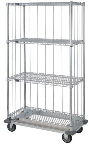 Quantum Dolly Base 3 Sided 4 Shelf Wire Enclosure Cart