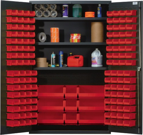 Quantum QSC-48S Bin Cabinet with Bins | Material Flow (red bins)