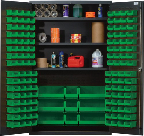 Quantum Heavy Duty All Welded Bin Cabinet - 48 inch Wide QSC-48S with Green Bins | Material Flow