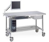 Metro Lab Table with Stainless Island Top and 3-Sided Frame (shown with optional accessories and casters)