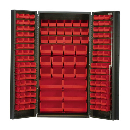 Quantum QSC-36RD 36" Wide All-Welded Bin Cabinet with 132 Red Bins