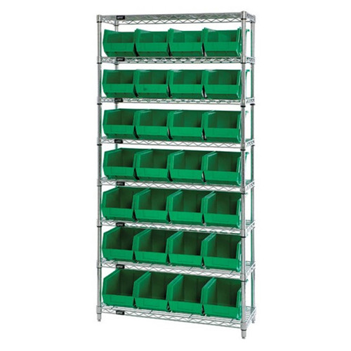 Quantum WR8-239 Giant Open Hopper Wire Shelving with Green Bins