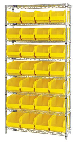 WR8-240 Giant Open Hopper Wire Shelving with Yellow Bins