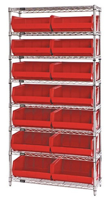 WR8-250 Giant Open Hopper Wire Shelving with Red Bins WR8-250 Giant Open Hopper Wire Shelving with Red Bins
