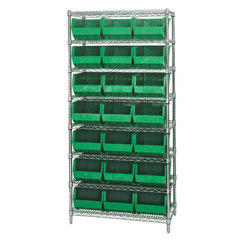 Quantum WR8-255 Giant Open Hopper Wire Shelving with Green Bins