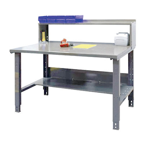 Material Flow 60 x 36 Adjustable Height Industrial Workbenches with Lower Shelf and Riser Material Flow 60 x 36 Adjustable Height Industrial Workbenches with Lower Shelf and Riser