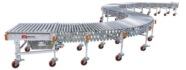 Roach PowerFlex powered flexible conveyor for warehouse automation