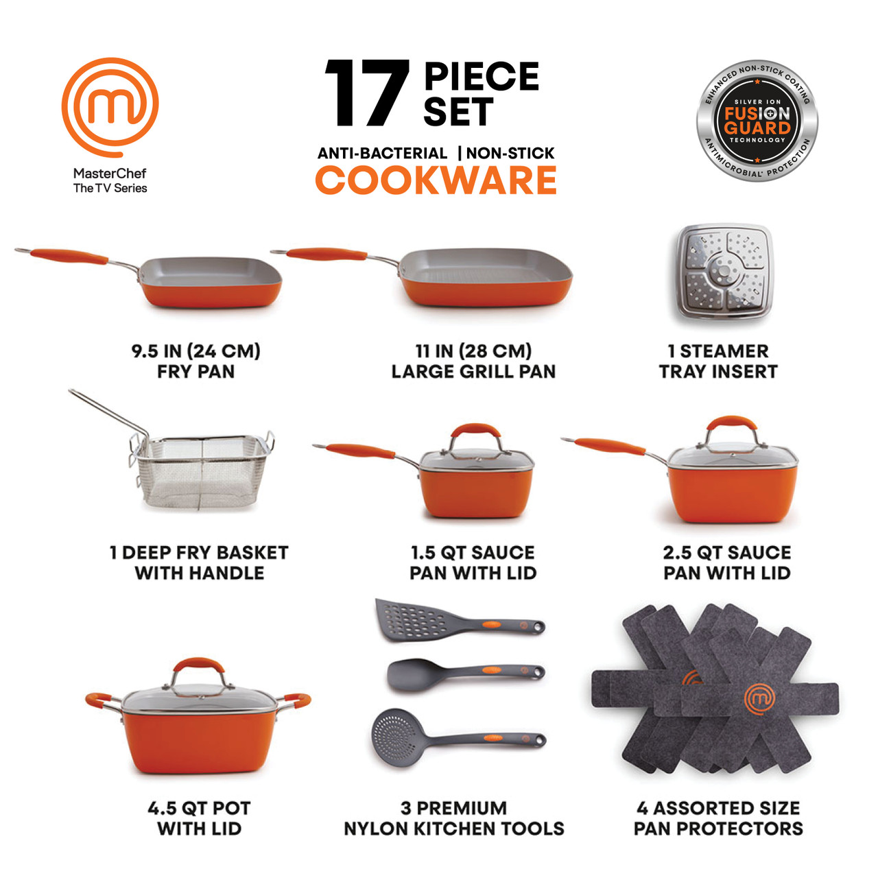 Cuisinart 10-Piece Ceramic Cookware Set, Orange 