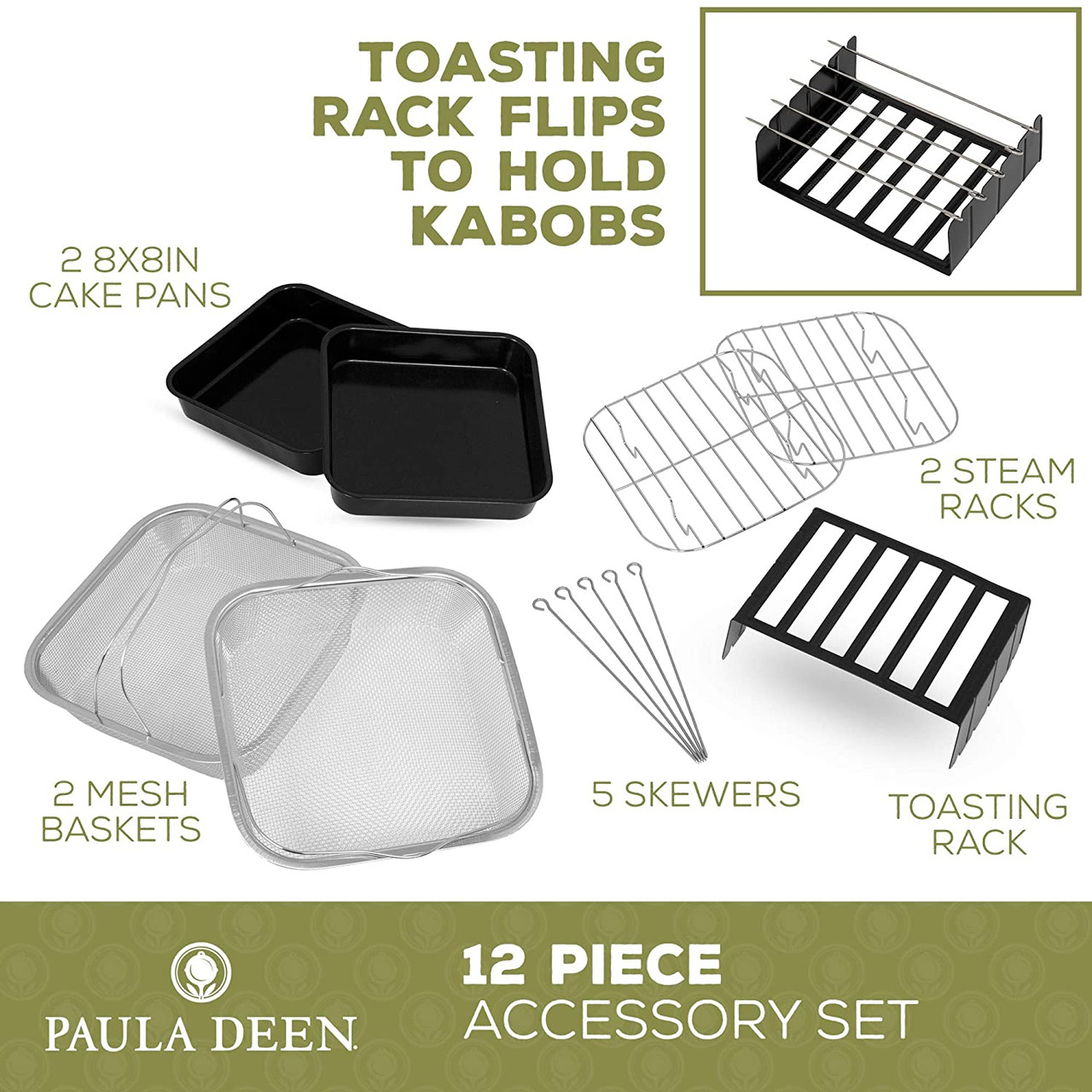 Paula Deen 5-Piece Air Fryer Oven Basket & Tongs Accessory Set 