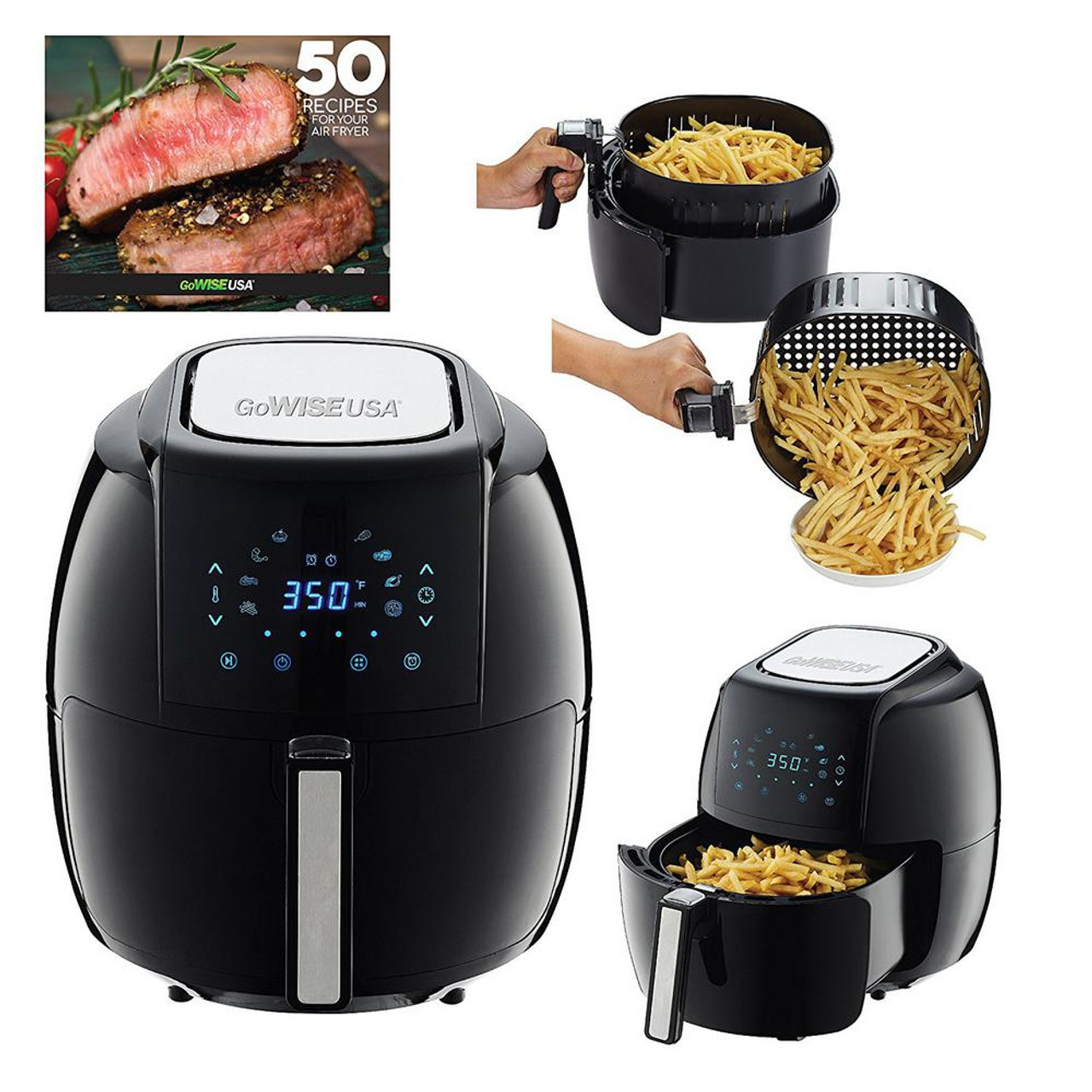  GoWISE USA 1700-Watt 5.8-QT 8-in-1 Digital Air Fryer with  Recipe Book, Black : Home & Kitchen