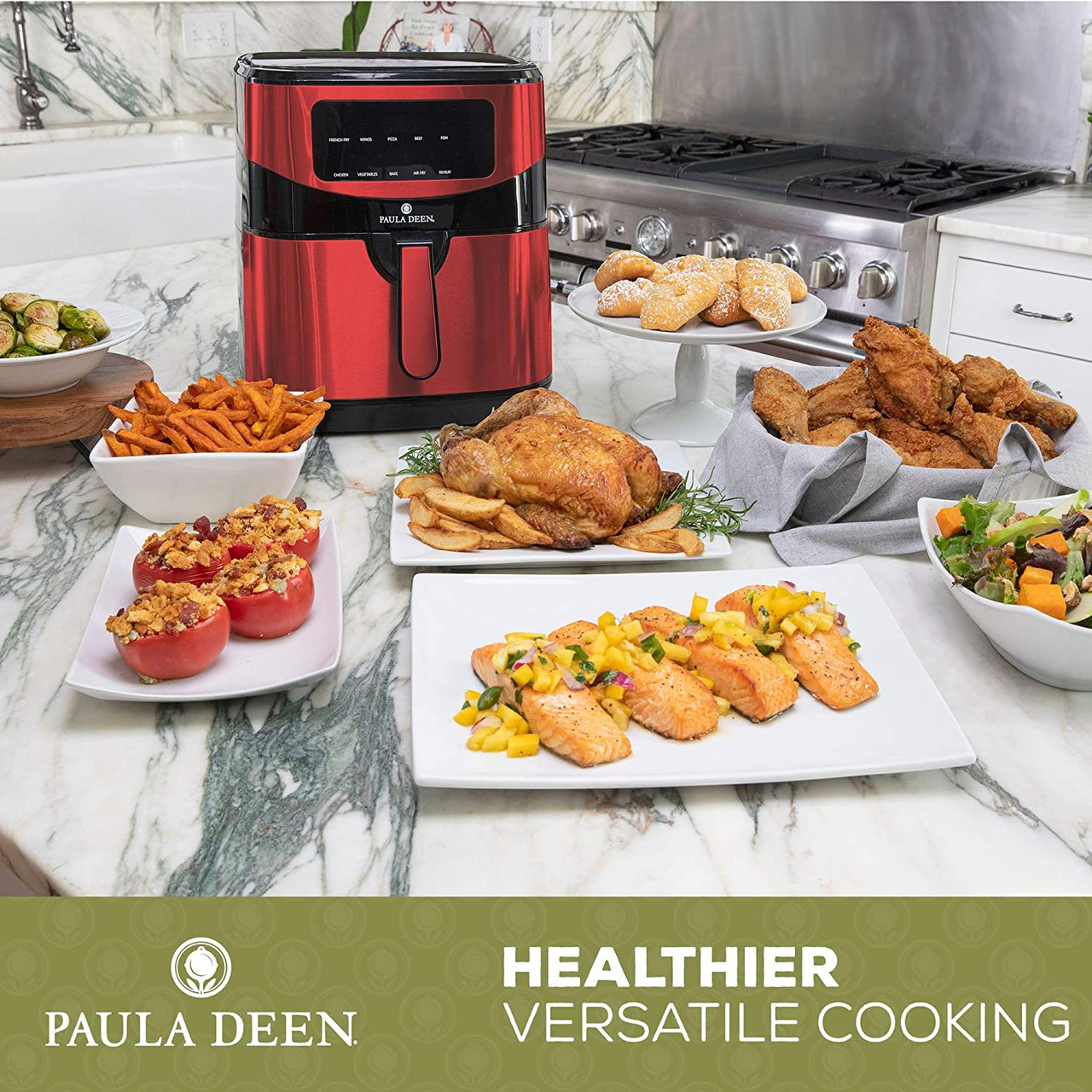 Rise by Dash Compact Air Fryer Oven with Temp Control Non-Stick Basket,  Recipes + Auto Shut off, 2 Quart - Red - New - 12 in. tall 