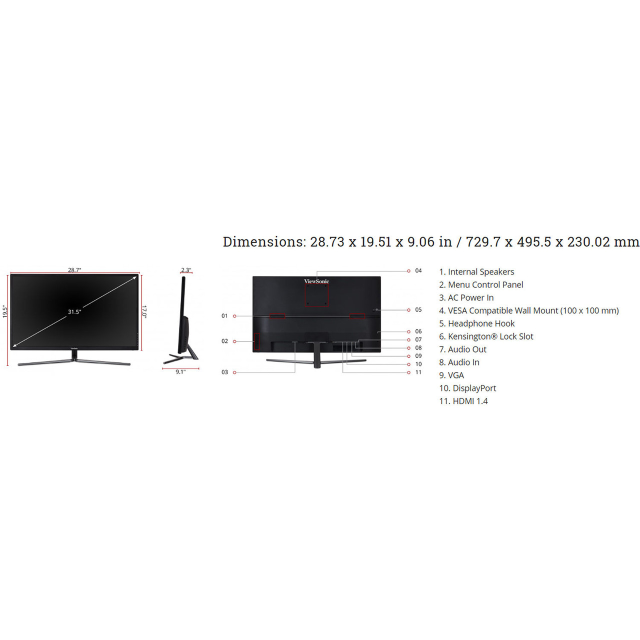 ViewSonic VX3211-2K-MHD-R 32" WQHD SuperClear IPS Monitor - C Grade Refurbished