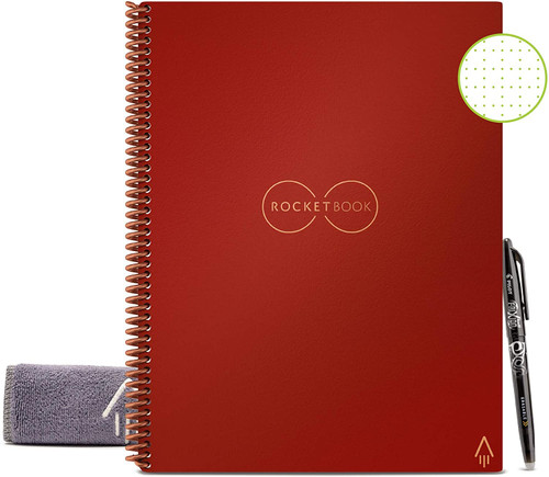 Rocketbook EVR-L-K-CME Everlast Smart Reusable Notebook with Pen and Microfiber Cloth  Letter Size  Scarlet Red