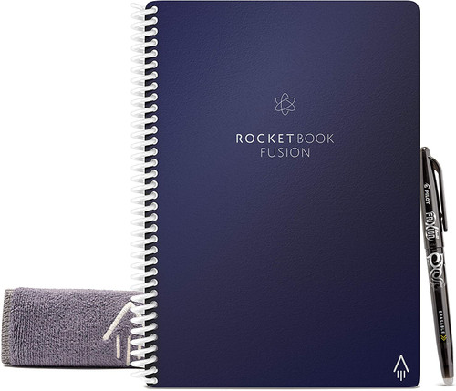 Rocketbook EVRF-E-K-CDF Fusion Smart Reusable Notebook with Pen and Microfiber Cloth, Executive Size, Dark Blue