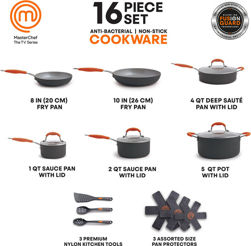 MasterChef MC3003 5 Pieces Champions Fry & Steam Steam Cook Set Orange