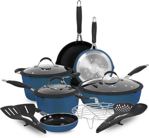 Paula Deen PD5CINSCWGSB 5 Piece Stackable Nonstick Cast Iron Set Blue Sapphire