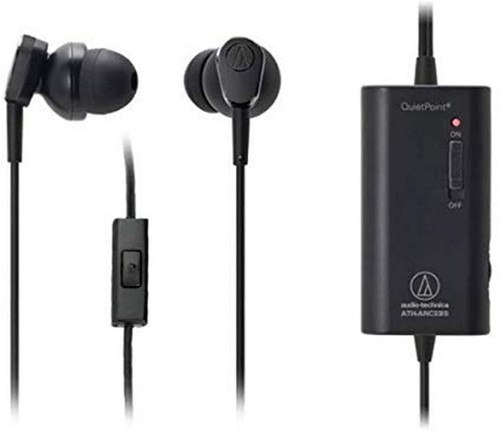 Audio-Technica ATH-ANC33iS QuietPoint Active Noise-Cancelling In-Ear Headphones with In-Line Microphone & Control  Black