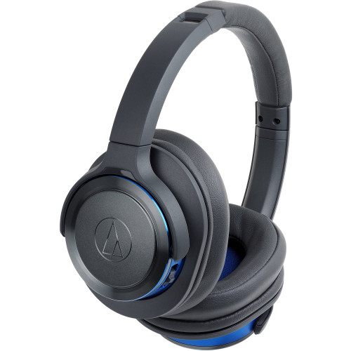 Audio-Technica ATH-WS660BTGBL Solid Bass Wireless Over-Ear Headphones, Gunmetal/Blue
