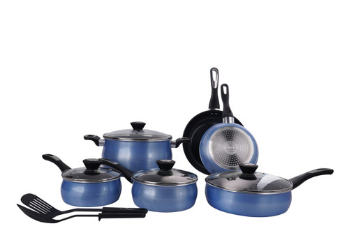  Paula Deen PD5CINSCWGSB 5 Piece Stackable Nonstick Cast Iron  Set Blue Sapphire: Home & Kitchen