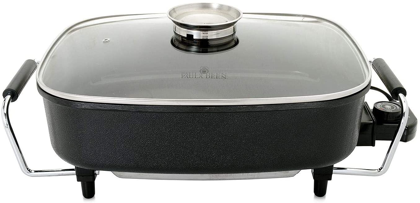 Paula Deen FPB-002-2-2B 15” 1400 Watt Large Electric Skillet Cook Casserole  with Glass, Black