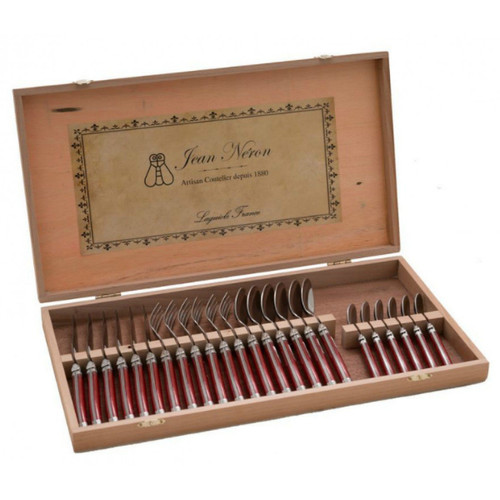 Jean Neron Laguiole 24 Piece Red Cutlery Set in Wooden Gift Box