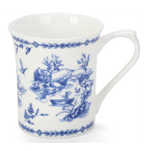 Queens Blue Story Toile Blue Fine Bone China Mug by Churchill - gift boxed