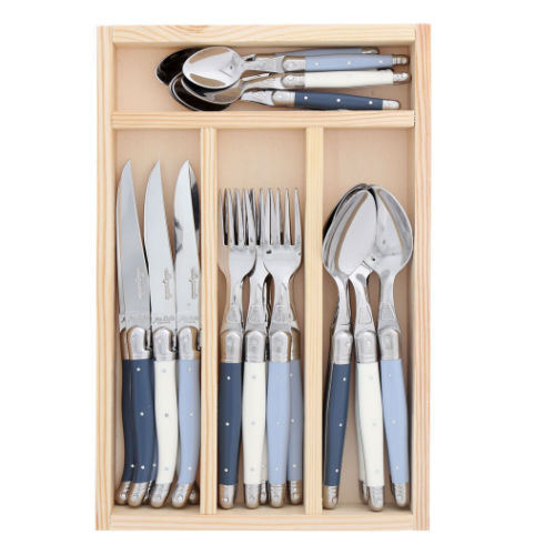 Jean Dubost Deluxe Laguiole 24 Piece  Atelier Cutlery Set by  - 1.5mm (mixed blue & white)