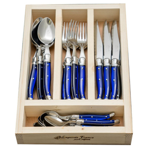 Laguiole Jean Neron 24 pc Cutlery Set French Blue in Gift Box