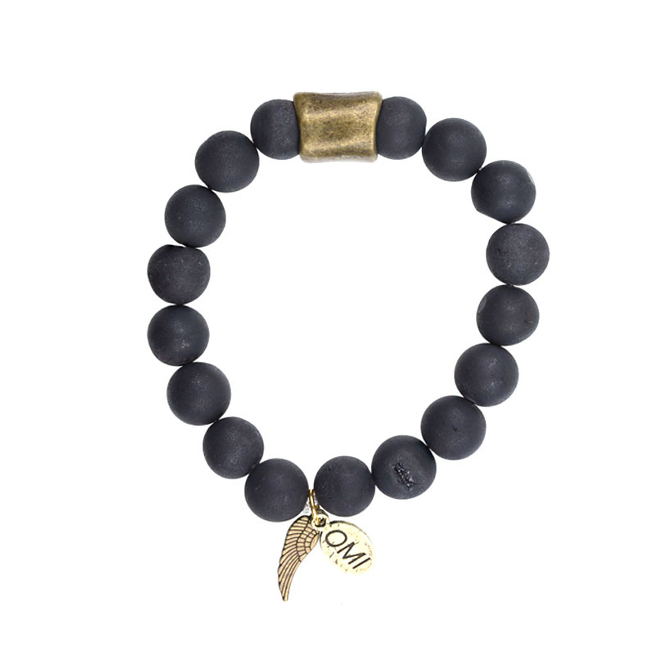 ite Bead Bracelet with Round Brass Spacers and OMI Charm and