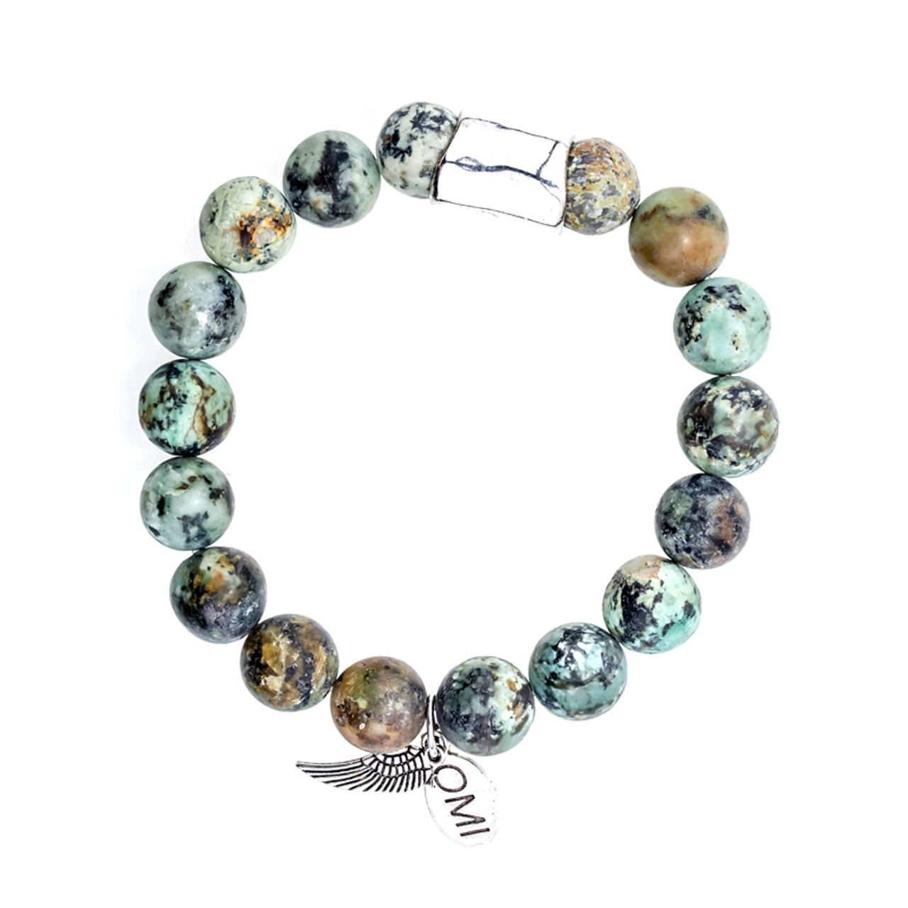 KINGKA African Turquoise Bead Bracelet with 316 Stainless Steel Earth –  KINGKA Jewelry