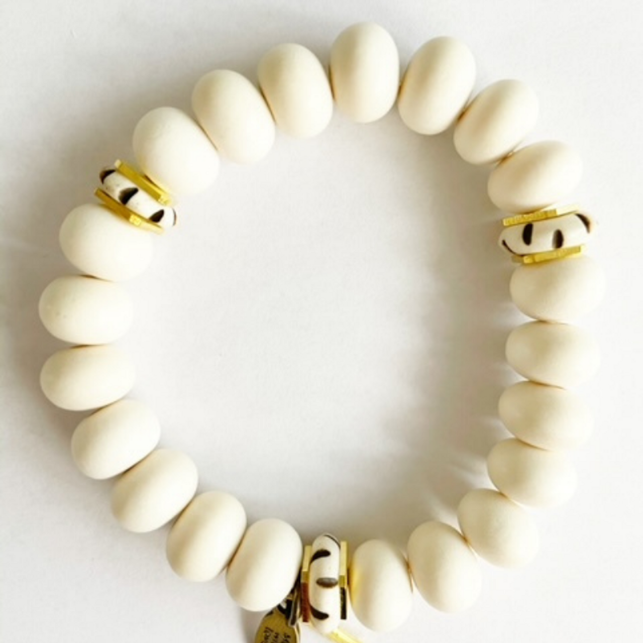 Wild and Free wood rondele and African bone bead 12MM