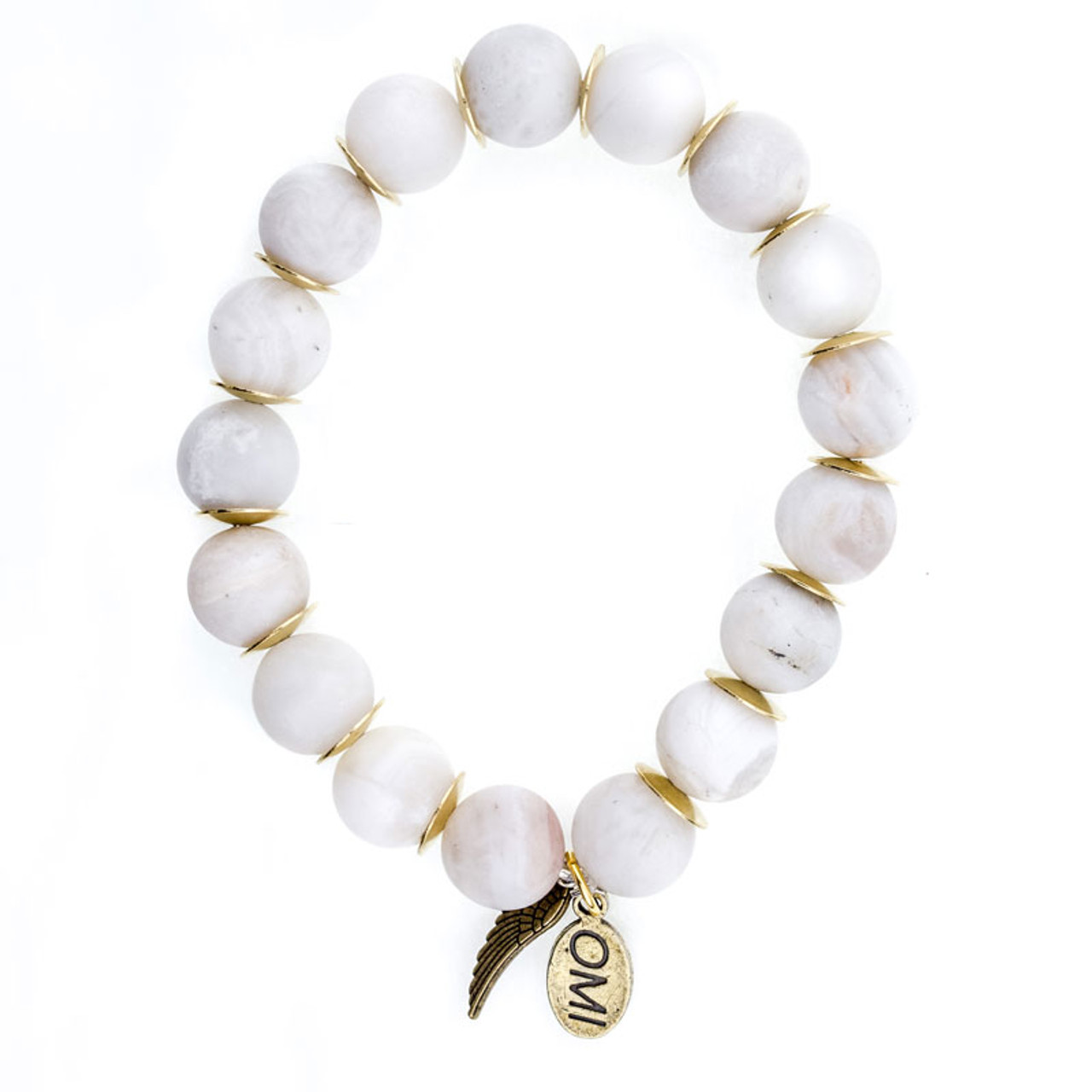 White Big Bead Bracelet with Gold Spacers - Wholesale