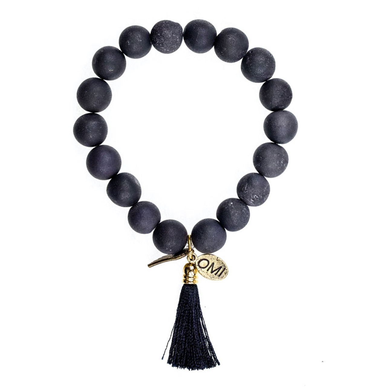 Black Agate Beads Double Wrap Elastic Gemstone Bracelet | KALIFANO