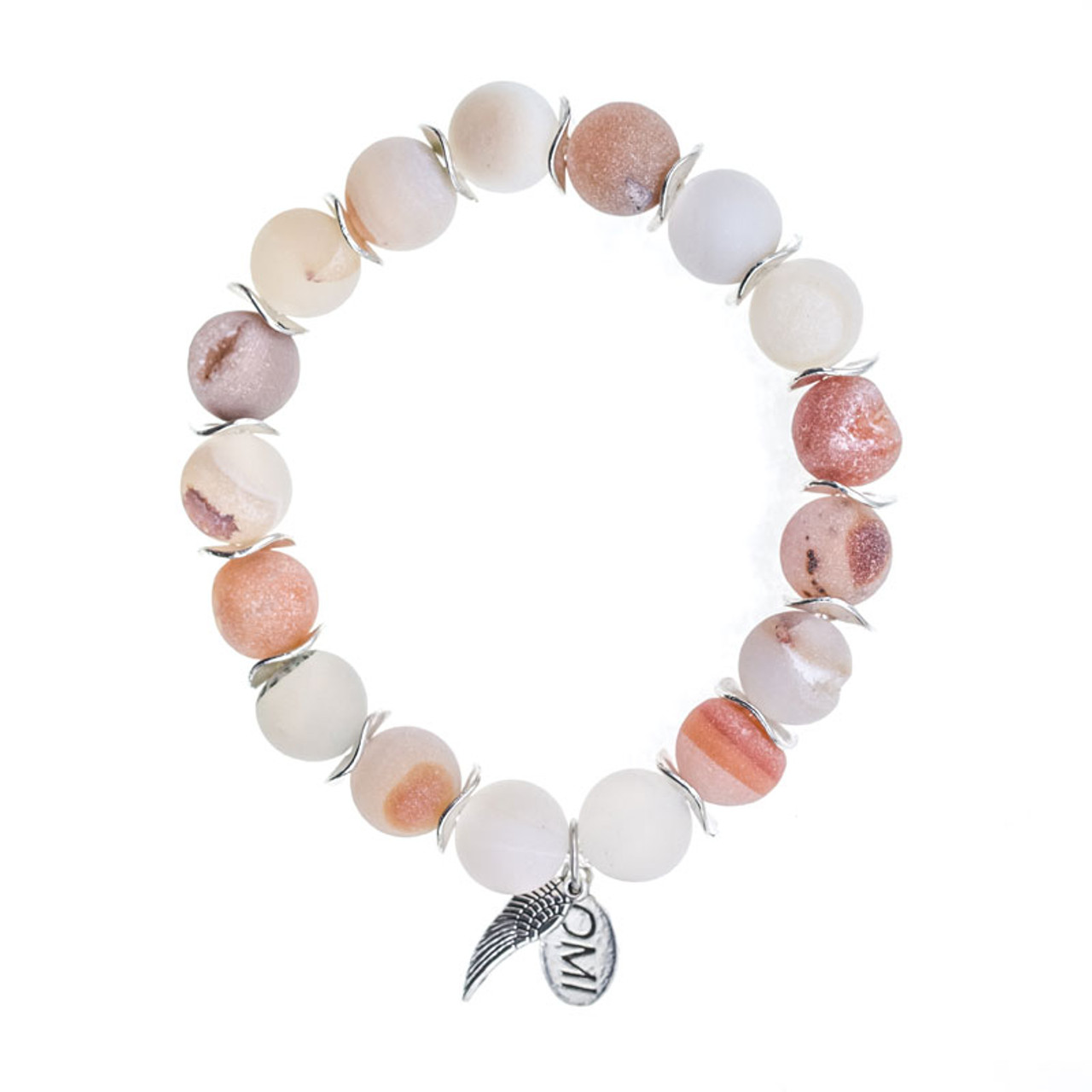 Blush Matte Druzy Stone Bead Bracelet with Gold Spacers - 10mm-Wholesale