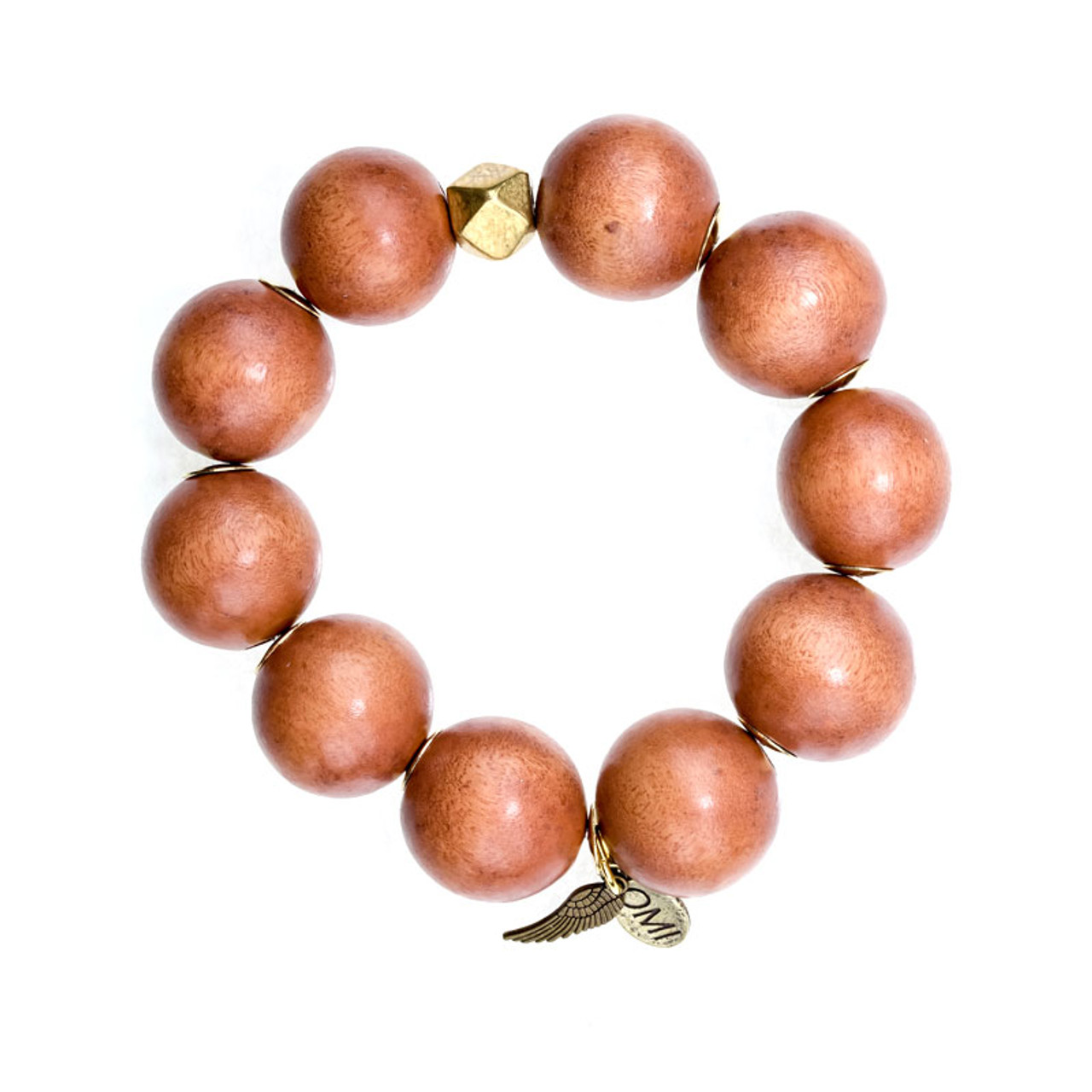 Petrified Wood Bead Bracelet with Gold Spacers - 10mm