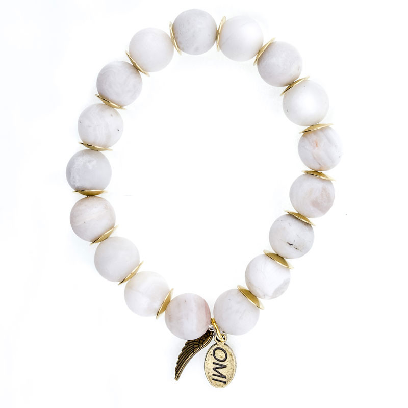 Matte Natural Agate Stone Bead Bracelet with Gold Spacers- 10mm