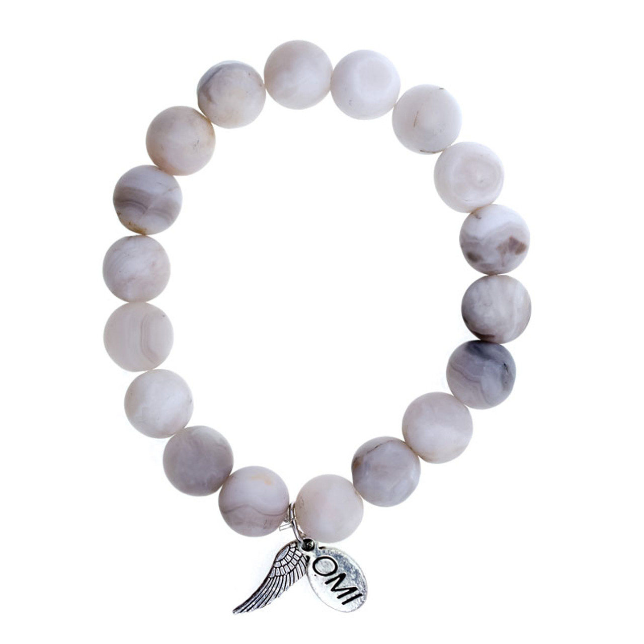 White Marble Howlite Stone Bead Bracelet with Silver Bar and