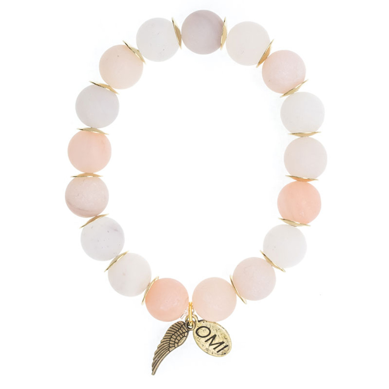 Matte Peach Aventurine Bead Bracelet with Bronze Spacers - 10mm